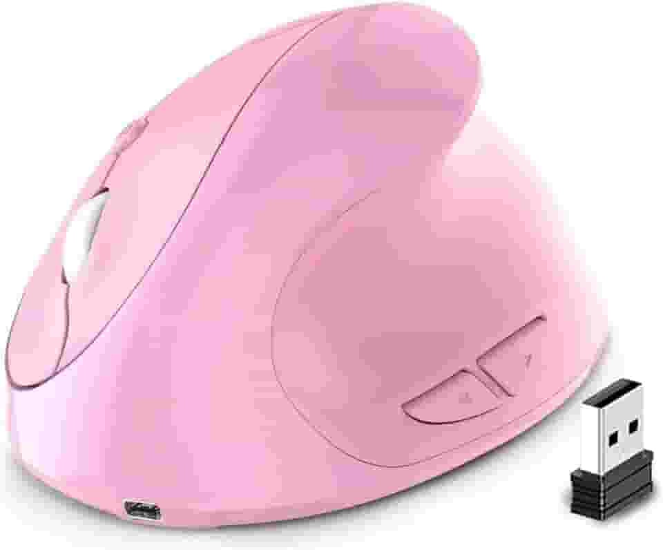 Mouse Vertical Ergonômico Sem Fio Recarregável AG – Reduz Tensão no Pulso, RGB, Clique Silencioso, DPI Ajustável, USB 2.4G Eco – Compatível com Windows, Mac, Notebook Cor (Rosa)