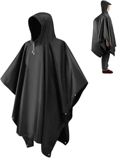 Ponchos de Chuva para Adultos Reutilizáveis, Capas de Chuva de EVA de Cor Preta com Capuz e Mangas com Cordão, Casacos de Chuva à Prova d'Água, Perfeitos para Homens e Mulheres