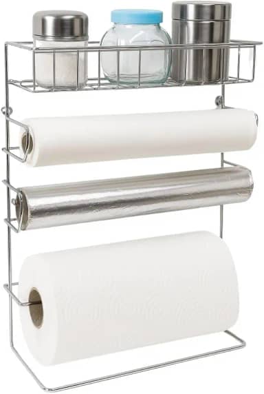 Organizador Cook 4 em 1 Suporte Porta Rolos e Temperos Aço Cromado Para Parede Cozinha