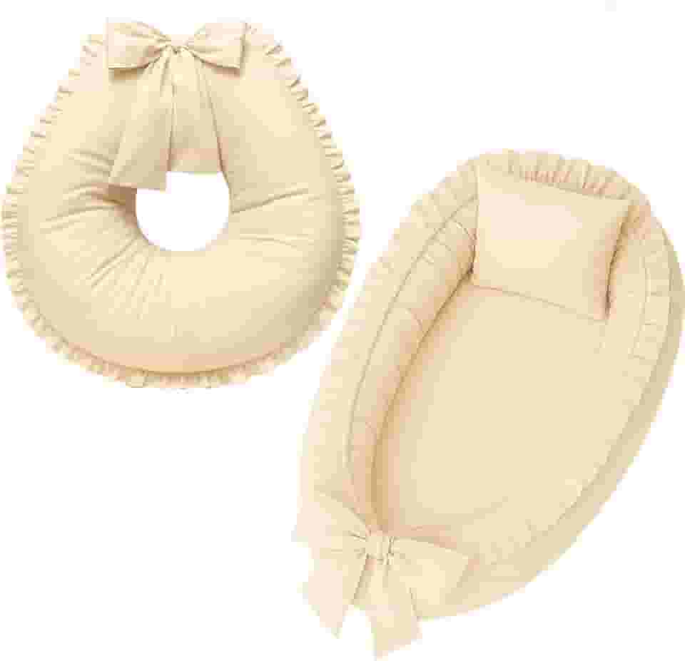 Ninho redutor de berço e Almofada de Amamentação Percal 100% Algodão (Palha)