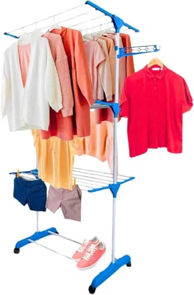 Varal de Chão Dobrável Reforçado 3 Andares com Rodinhas Retrátil Suporta 30 kg Prático para Apartamento Premium Secagem Rápida