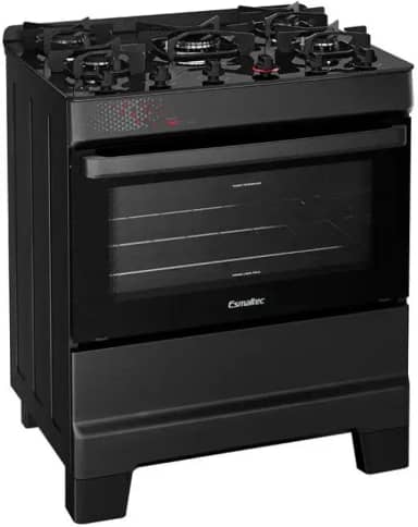 Fogão Esmaltec Ideal Top Glass 5 Bocas T5vap 5126 Acendimento Automático Preto Bivolt