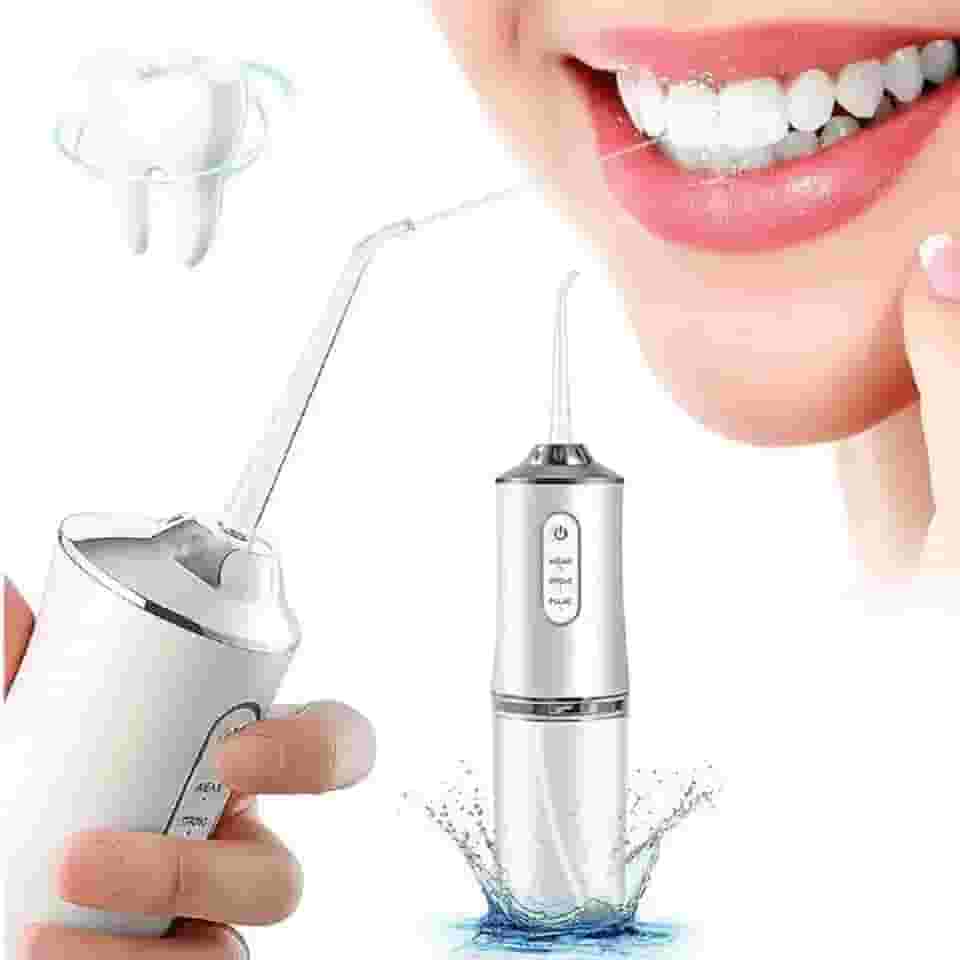 Irrigador Oral Portátil, Limpeza Profunda, 3 Níveis de Pressão, 220ml, Recarregável USB, 6 Bicos, IPX7 à Prova D'água - Premium