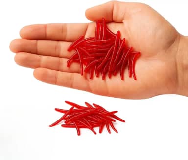 Kit 100/200 Minhocas Artificiais de Silicone – Iscas Vermelhas para Pesca de Carpa, Bagre e Tilápia