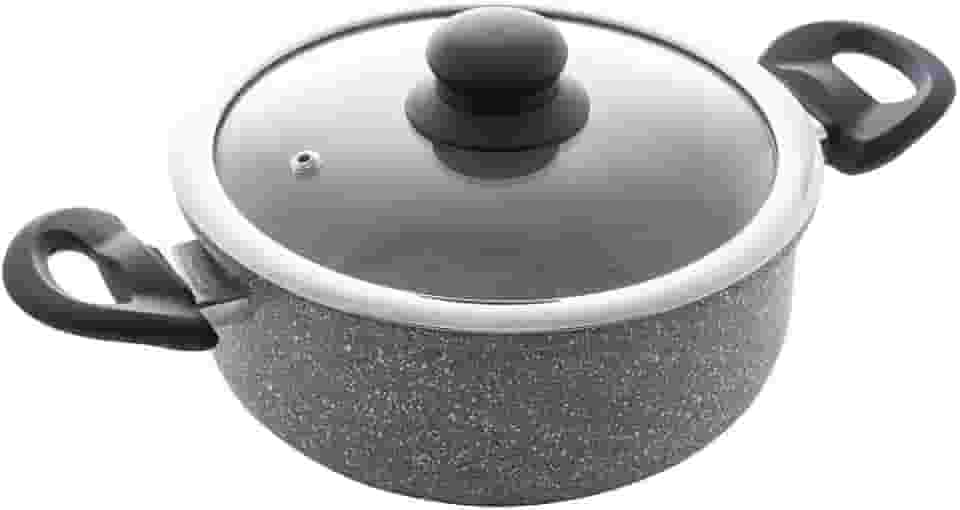 WOLFF - Caçarola de Indução com Tampa de Vidro 22cm Granilite Cinza Alumínio com Revestimento Cerâmico