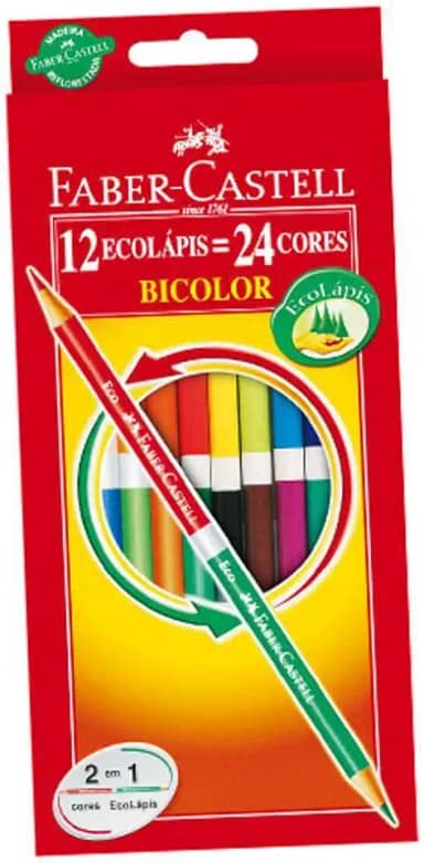 Lápis Bicolor com 24 Cores Kit Escolar, Faber-Castell, 120612+2N, Grafite