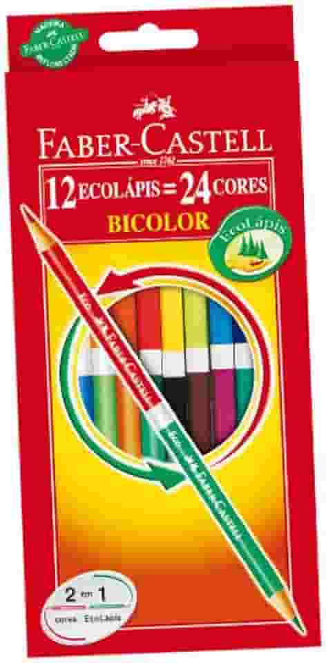 Lápis Bicolor com 24 Cores Kit Escolar, Faber-Castell, 120612+2N, Grafite