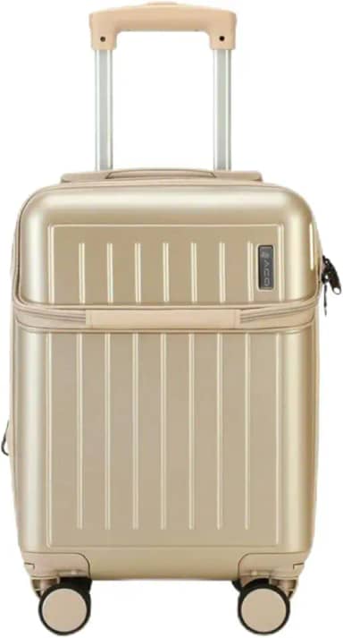 Mala de Viagem de Bordo 8Kg Zíper EXPANSÍVEL Padrão ANAC Rígida Rodas duplas 360° Porta Copo Cadeado AntiFurto Resistente Espaçosa Entrada USB (Dourado)