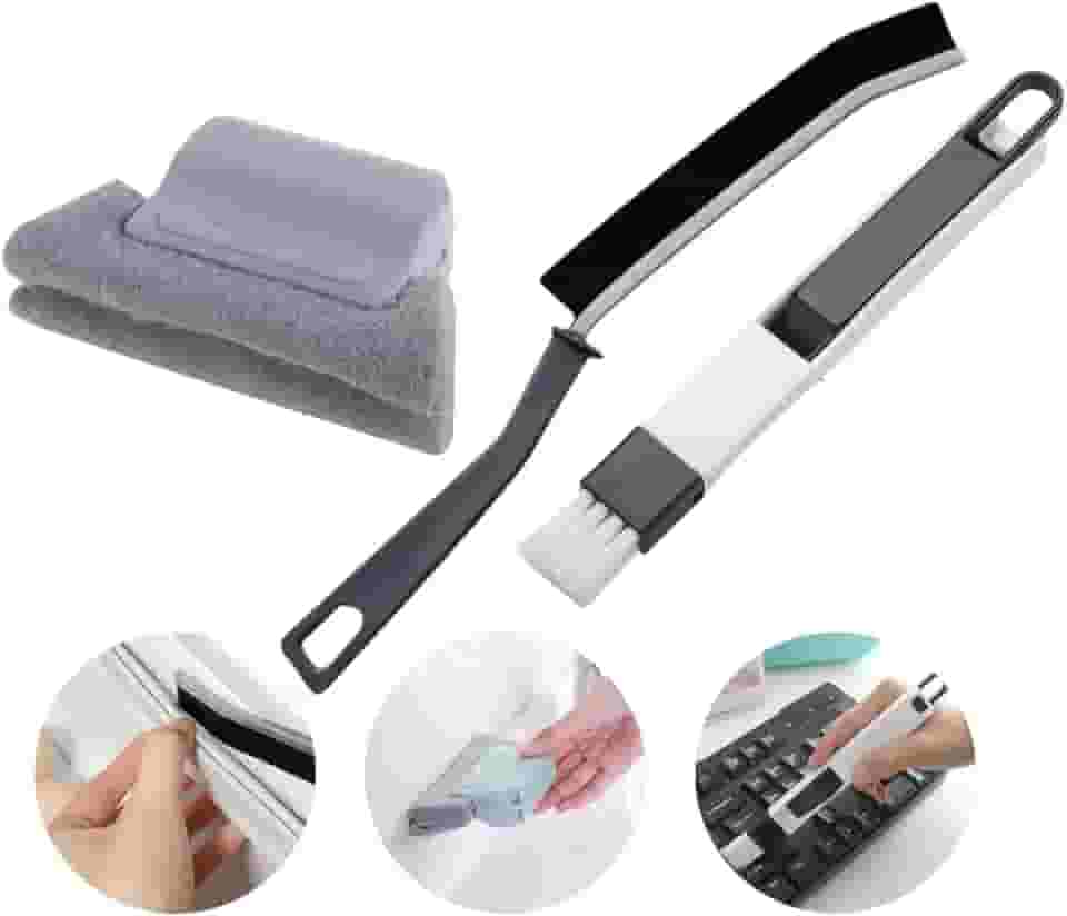 Escova Multiuso para Trilhos e Teclados, Esponja de Microfibra para Persianas e Escova para Cantos e Rejuntes – 3 Peças de Limpeza