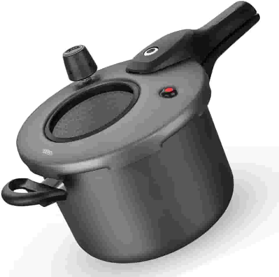 Panela de Pressão, 4,5 Litros, Antiaderente, com Visor de Vidro Temperado, Fechamento Externo, Grafite