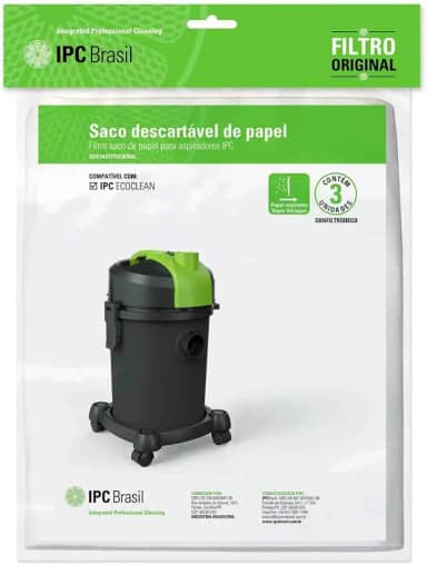 Saco P/Pó Descartável Aspirador Ecoclean 3 Pçs IPC - Sbefiltrodeco