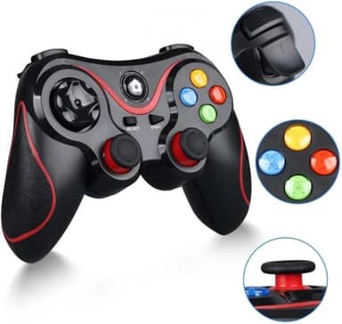 Controle Gamer Bluetooth V8 para Celular, Suporte para Smartphone, 2.4GHz, Bateria 400mAh, Preto e Vermelho