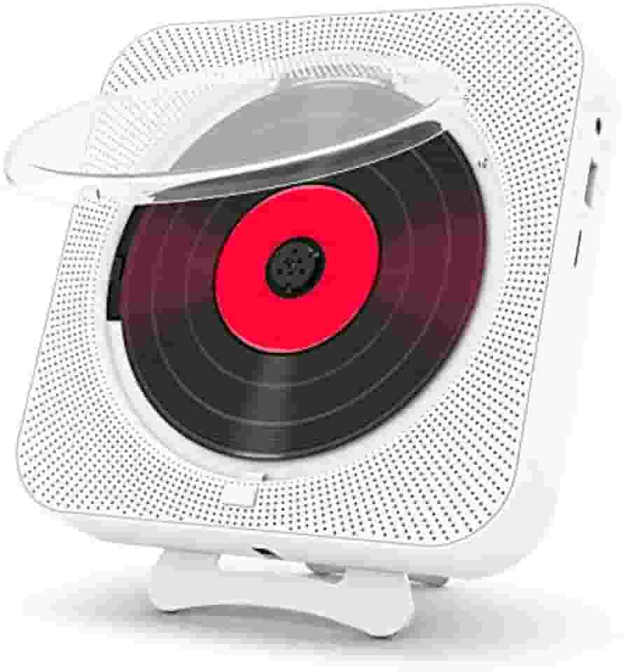 Toca CD Portatil,110-200V CD Player Portatil,Radio CD Player,Com controle remoto,Alto-Falantes Duplos Integrados,Display LED,Reprodução Bluetooth,Rádio FM,Temporizador,Compatível com Fones de Ouvido