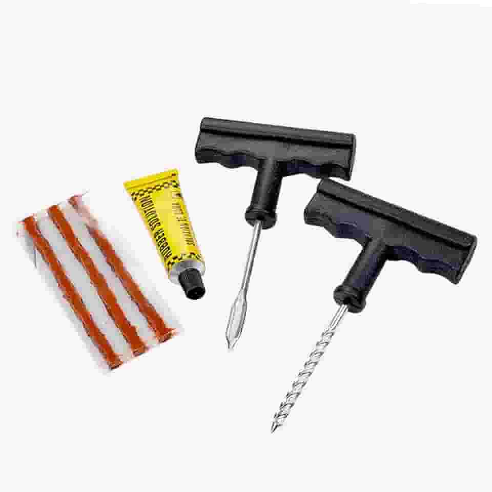 Kit de Reparo de Pneu com Cola e Ferramentas – 5 Reparos, Escariador e Aplicador, Portátil e Compatível com Carros, Motos e Bicicletas