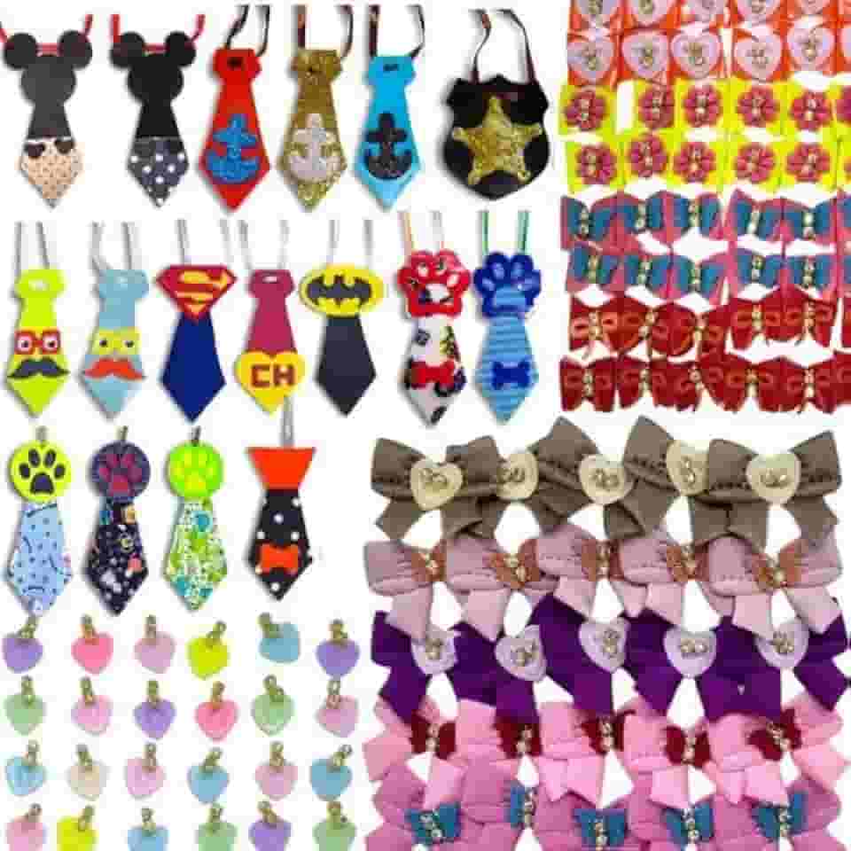 Kit 50 Gravatas e 100 Laços para Pet Shop, Atacado