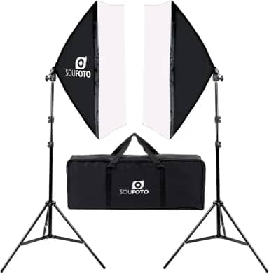 SOU FOTO Kit Softbox Duplo para Iluminação Profissional, Luz Suave 50x70cm, Tripé Ajustável até 2m, Estúdio Fotográfico e Vídeo, Bolsa Inclusa, Ideal para Fotos, Vídeos e Lives
