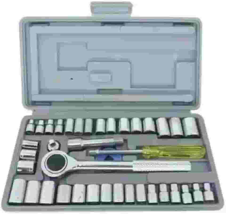 Jogo de Chaves Soquete, 40 Peças, Catraca Reversível 3/8', com Maleta