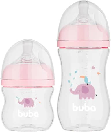 Buba, Kit 2 Mamadeiras Easy Flow Elefante Rosa 120/270ml