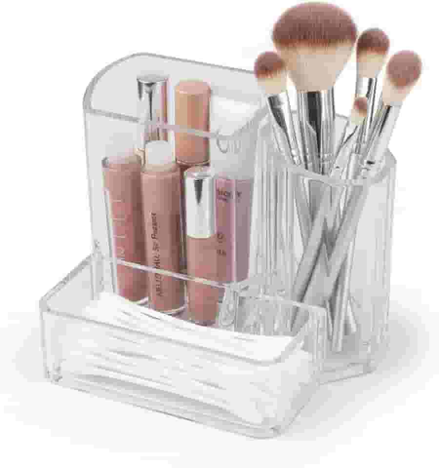 Organizador Acrílico Porta Maquiagem Pincéis Batons e Cosméticos Compacto e Prático