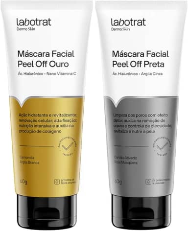 Kit Mascara Facial Removedora De Cravos Peel Off Preta + Ouro Acido Hialuronico 60g