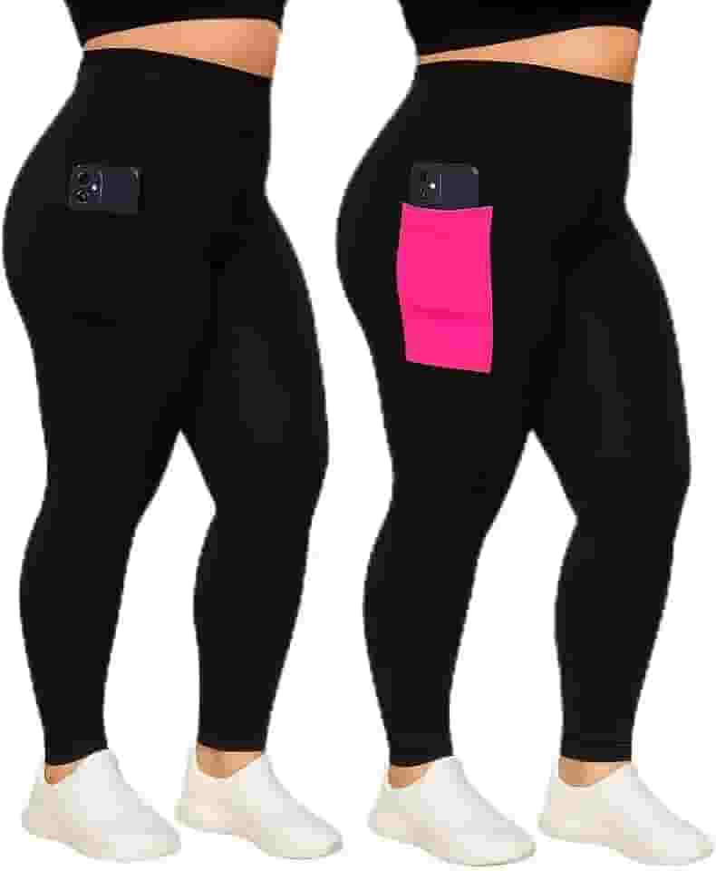 Kit 2 Calças Legging Plus Size com Bolso Lateral, para Academia, Alta Compressão, Cores Sortidas, Nao Fica Transparente (BR, Numérico, 52, Plus Size, Regular, 52, Sortidas)
