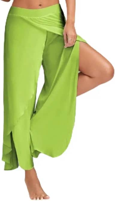 Calça feminina larga para ioga com fenda lateral para maior mobilidade