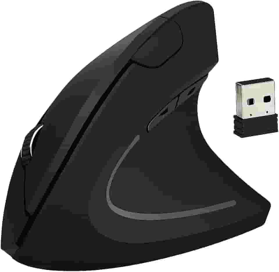 Mouse Vertical Anatômico Ergonômico Destro Recarregável Sem Fio Bluetooth 2.4 GHz USB Bateria 6 Botões Ótico Prevenção Tendinite