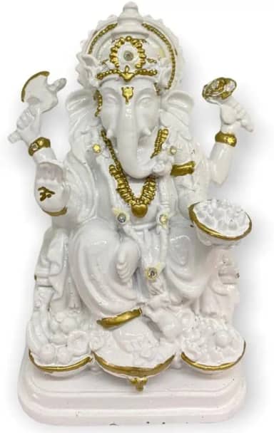 Ganesha Prosperidade Branco em Resina 15 cm