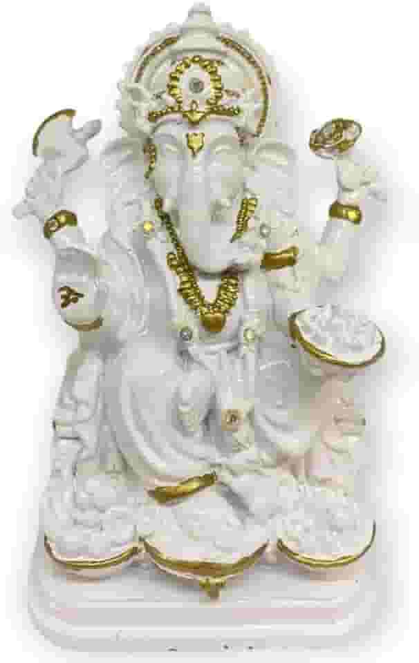 Ganesha Prosperidade Branco em Resina 15 cm