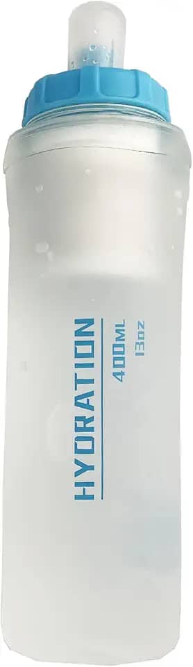Frasco macio dobrável com filtro – garrafa de água leve – 400 ml para corrida em trilha, caminhadas, viagens, ciclismo e pesca; sem BPA (branco transparente)