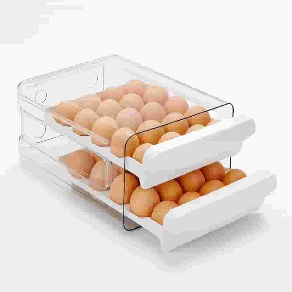 Porta Ovos Empilhável com Gaveta 2 Camadas 32 Unidades para Geladeira, Organizador de Ovos em Plástico PP Premium, Cozinha Compacta, Armazenamento Alimentos, Transparente e Durável
