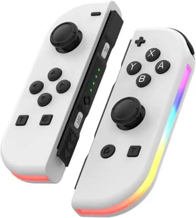 Wireless RGB Joy-Con Controller for Switch/OLED, Vibration Motion Sensor, Bluetooth, Type-C, 12 Color Options (White)