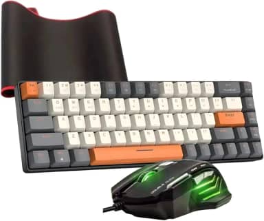 Kit Gamer Teclado Mecânico 68 teclas 68% Switch Red + Mouse 800-2400DPI + Mouse Pad Grande