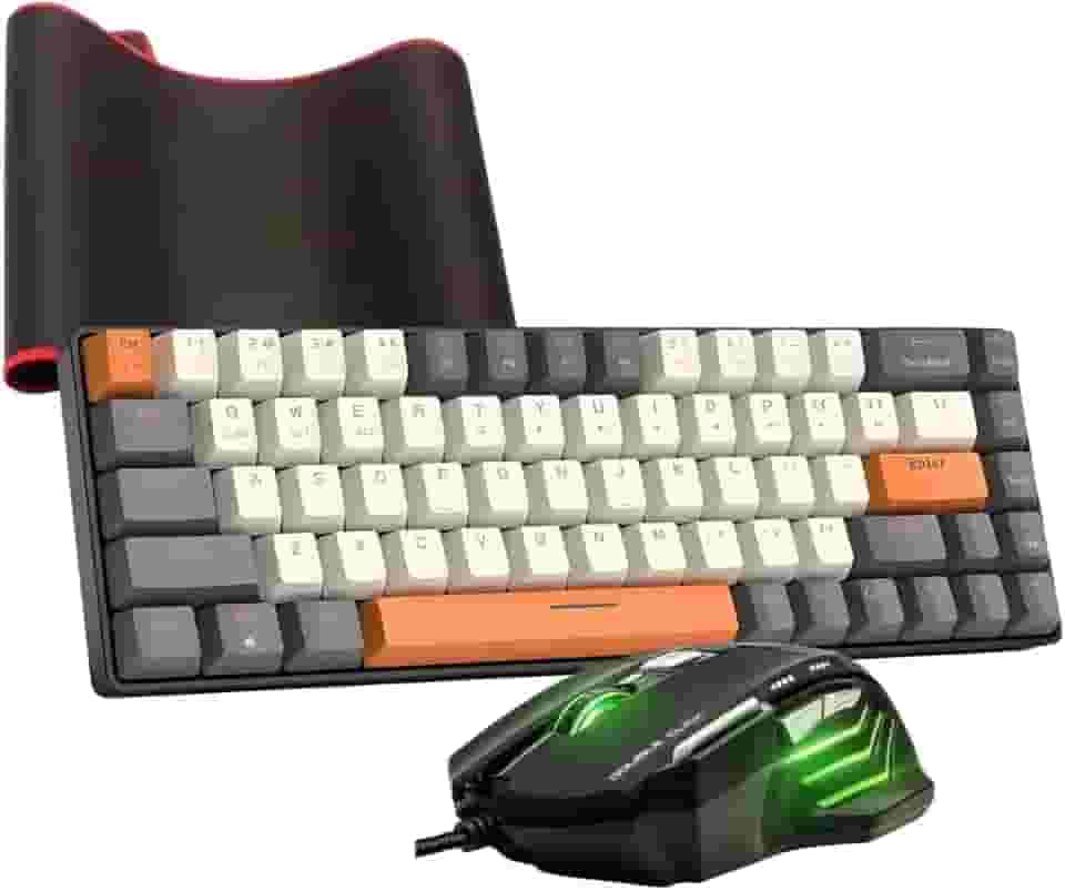 Kit Gamer Teclado Mecânico 68 teclas 68% Switch Red + Mouse 800-2400DPI + Mouse Pad Grande