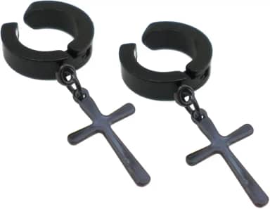 BRINCO DE PRESSÃO DE ARGOLA PRETO 3 MM E CRUZ (PAR)