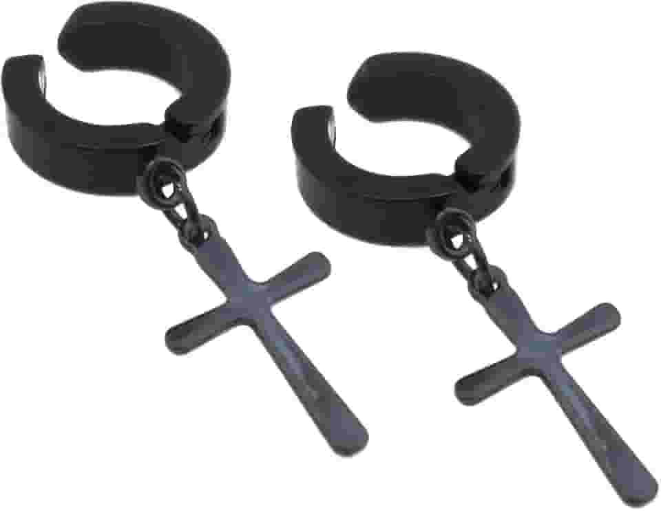 BRINCO DE PRESSÃO DE ARGOLA PRETO 3 MM E CRUZ (PAR)