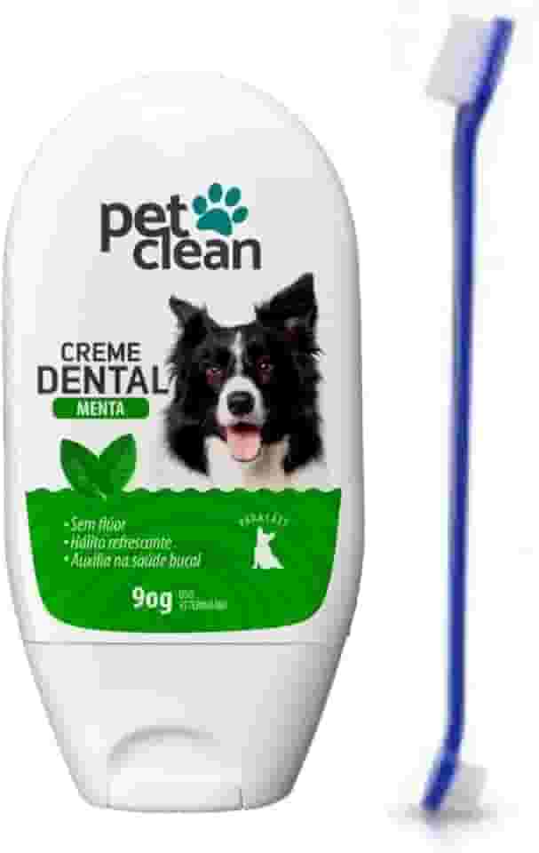 Pasta de Dente Sabor Menta Pet Clean e Escova de Dente para Higiene Bucal de Cães