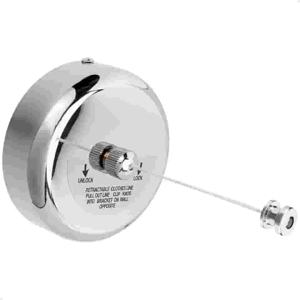 Varal de Parede Retrátil em Aço Inox Com Corda Nylon Recolhivel Extensível Cromado Lavanderia Casa Apartamento Varanda Roupa Prático Discreto - SHACK