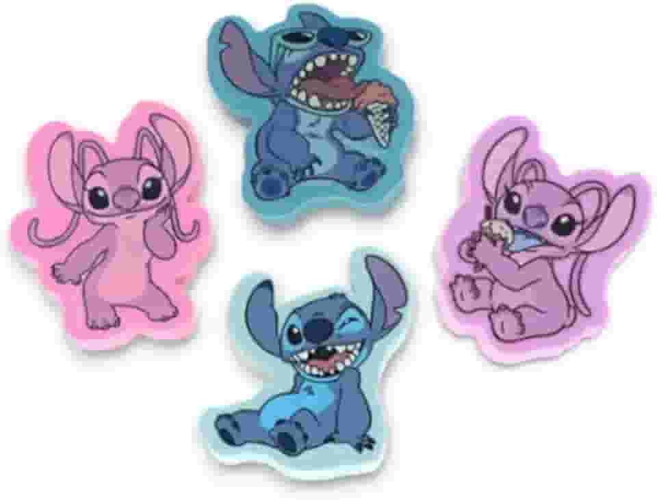 Combo Kit com 2 Borrachas 1 Stitch e 1 Angel - Borrachas Ilustradas Macias - Apaga Facilmente sem Danificar o Papel, Material Escolar Divertido, Ideal para Estudantes e Colecionadores - Pé de Lápis