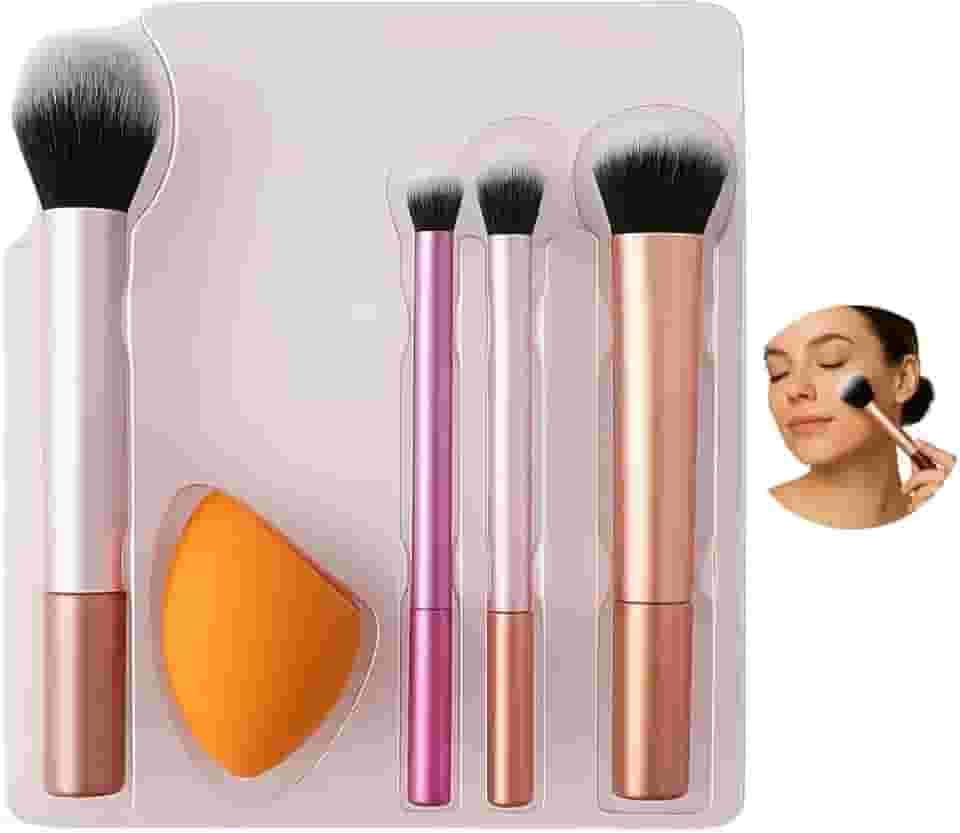 Conjunto Pincéis de Maquiagem com Esponja — Cerdas Macias, Conjunto Completo para Base, Pó, Blush, Corretivo, Sombras e Todos os Tipos de Make, Multifuncionais — Qualidade Preimum Loreal Shop