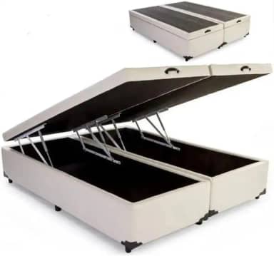 Cama Box Baú KING SIZE Pistão a gás bege corino Bipartido Blindado - 193x203