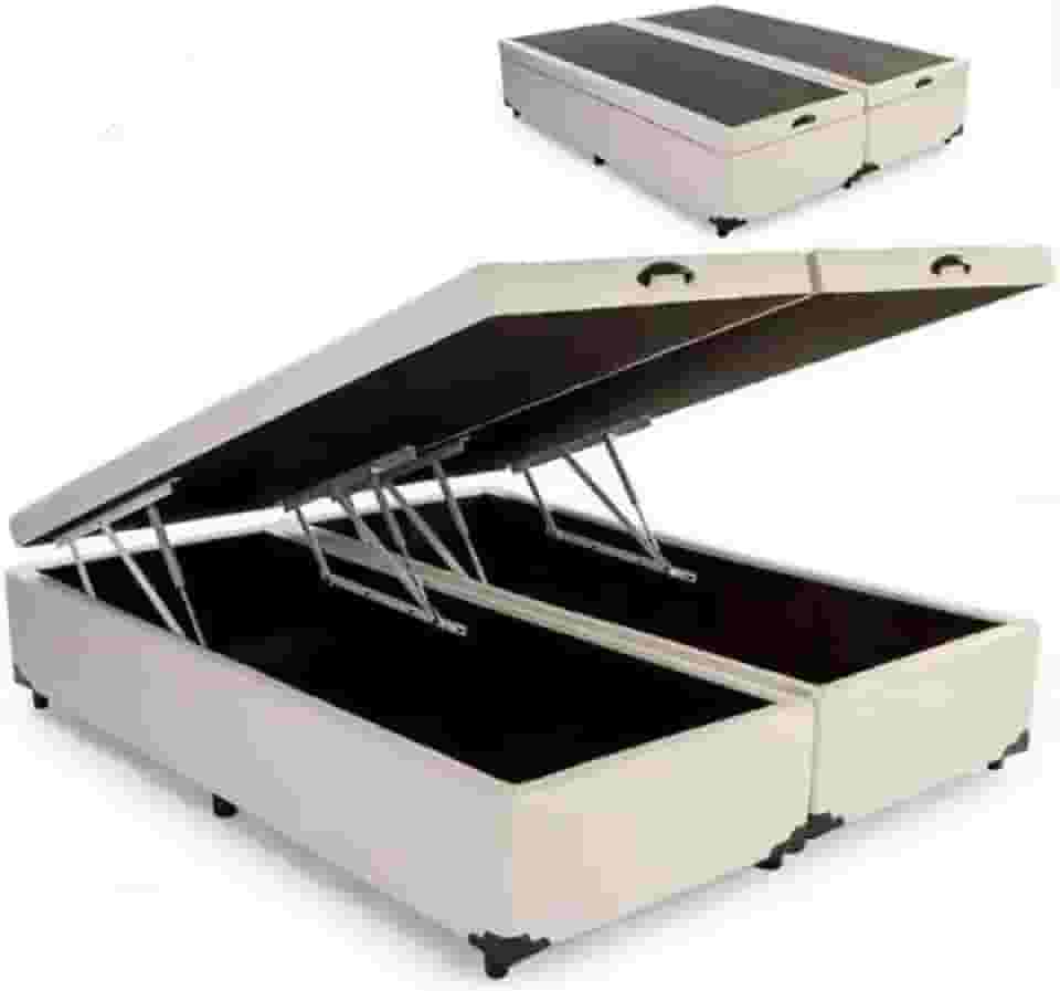 Cama Box Baú KING SIZE Pistão a gás bege corino Bipartido Blindado - 193x203