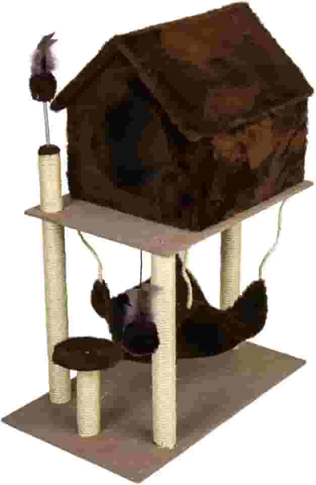 Arranhador Gato Casa Dois Andares com rede (Marrom)