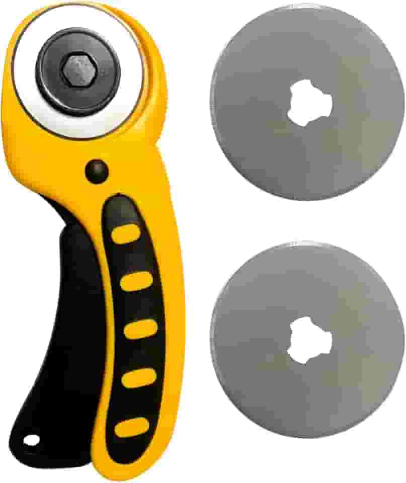 Cortador Rotativo Circular com Disco 45mm + 2 Laminas Reservas Para Tecidos Papel Artesanato Patchwork Scrapbook (Cortador Circular Amarelo)