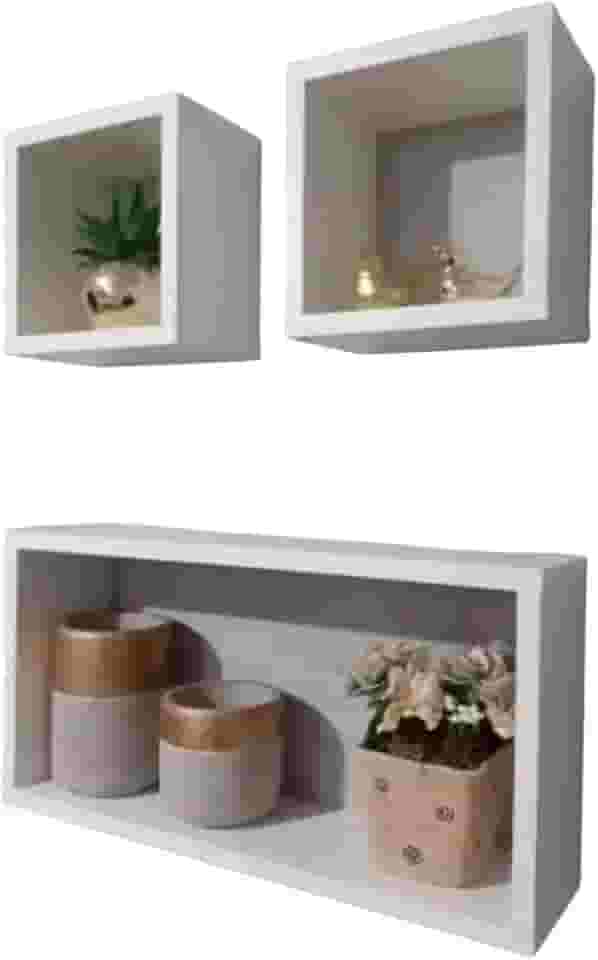Kit de Nichos Retangulares Decorativos, MDF 15mm, 3 Peças, Branco, para Sala, Quarto, Cozinha e Banheiro