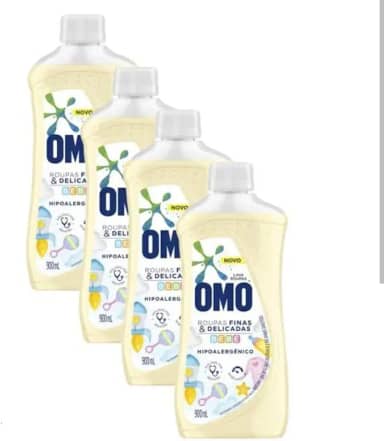 OMO Sabão Líquido para Roupas Finas e Delicadas Bebê, Hipoalergênico, 900ml, Kit com 4 Unidades