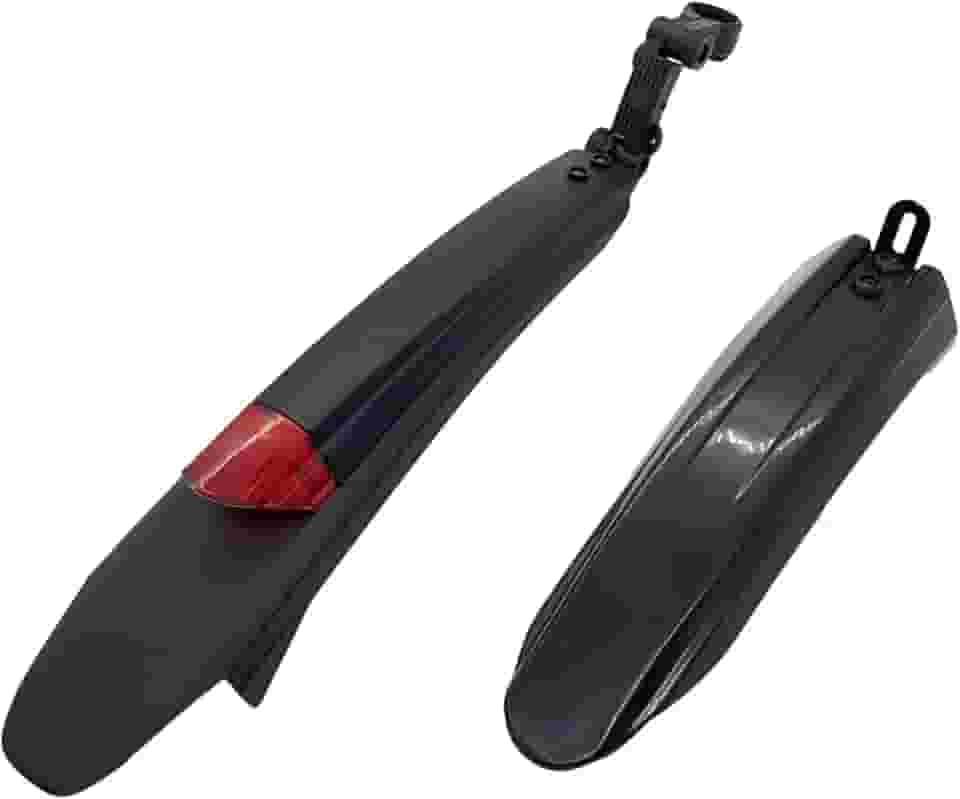 Silfrae Conjunto de para-lamas de bicicleta de montanha padrão ajustável de 66 cm para proteção contra respingos dianteiro e traseiro (para-lama de bicicleta - preto + vermelho refletivo)