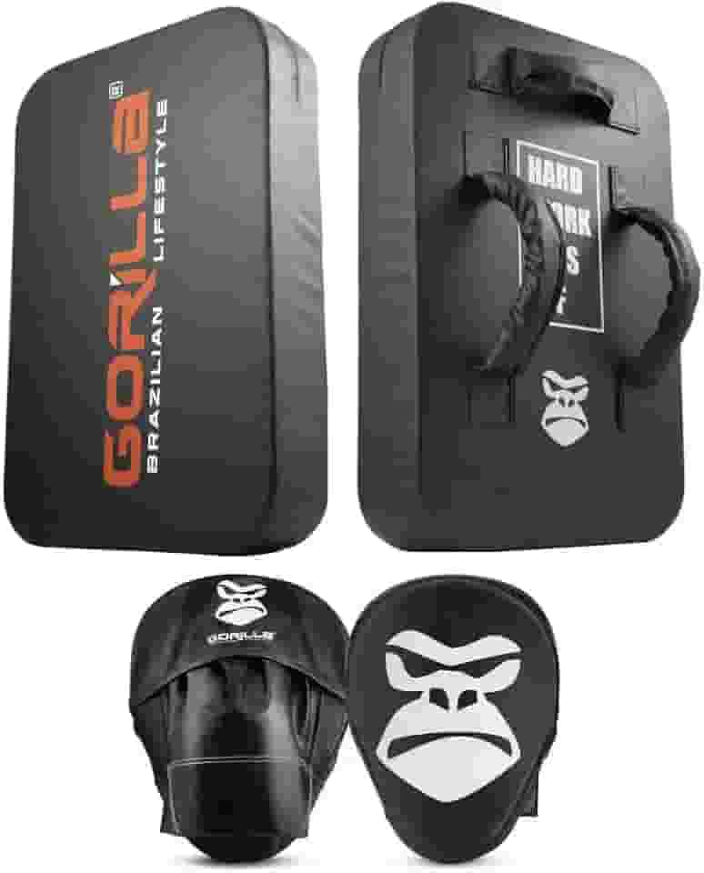 Escudo Almofada De Chute Aparador Muay Thai + Manopla De Foco Soco Alvo De Mão Profissional Gorilla
