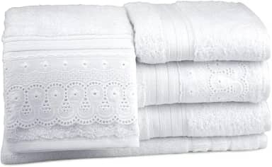 Jogo De Banho 5 Peças Tamanho Gigante Com Bordado Inglês Cristal Renascença Branco - 43231