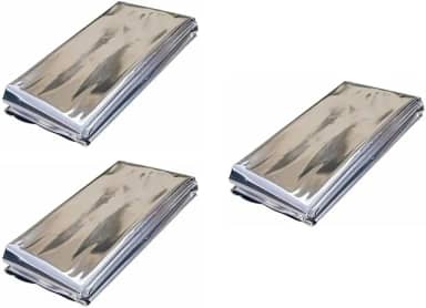 Kit 3 Mantas Térmicas Aluminizada Prateada, 2,10m x 1,40m, 3 Unidades, Proteção até 6°C, Cobertor de Sobrevivência, Isolante Térmico para Camping, Trilha, Primeiros Socorros e Frio Extremo
